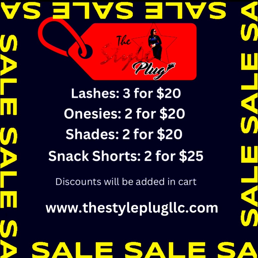 Lashes 3 for20
Onesies 2 for20
Shades 2 for20
Snack Shorts 2 for 25